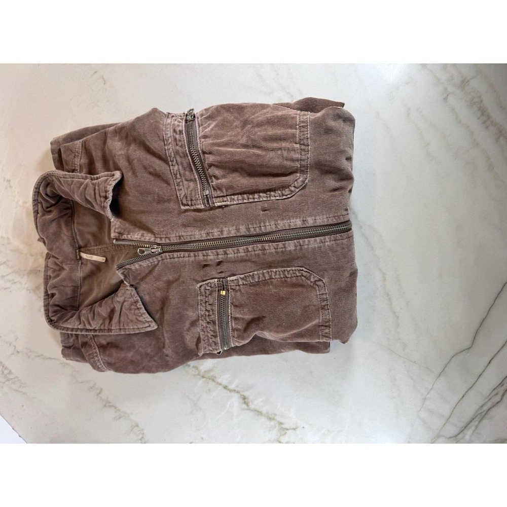 Free People Brown Corduroy Jumpsuit XL Zip Front Utility One Piece Fitted - Picture 8 of 8